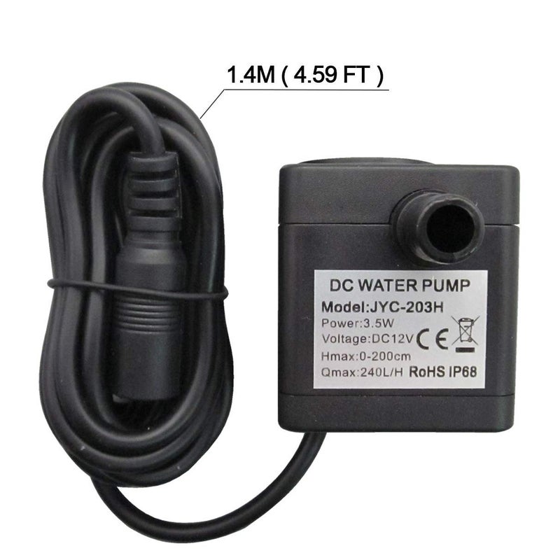SENSTREE 52 GPH (200L/H, 3.5W) Submersible Water Pump, DC 12V Ultra Quiet Fountain Pump, 4.9ft High Lift Mini Brushless Pump with 1.4m (4.59ft) Power Cord for Fish Tank, Pond, Aquarium Auto Top Off - Image 3